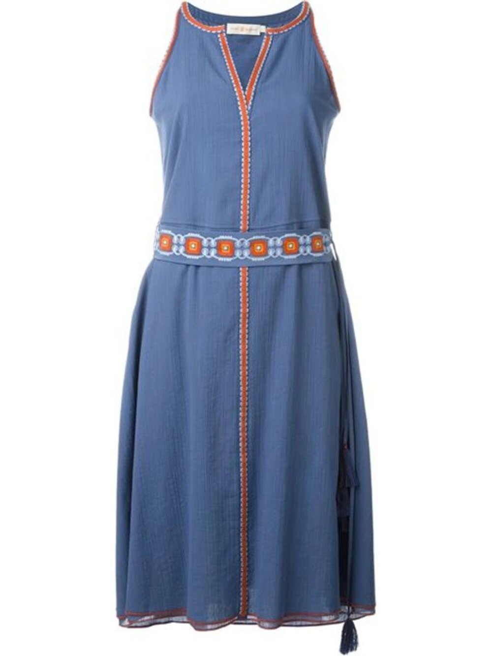 Tory Burch Savannah Embroidered Crepon Dress 4 Hudson Blue - Picture 2 of 11